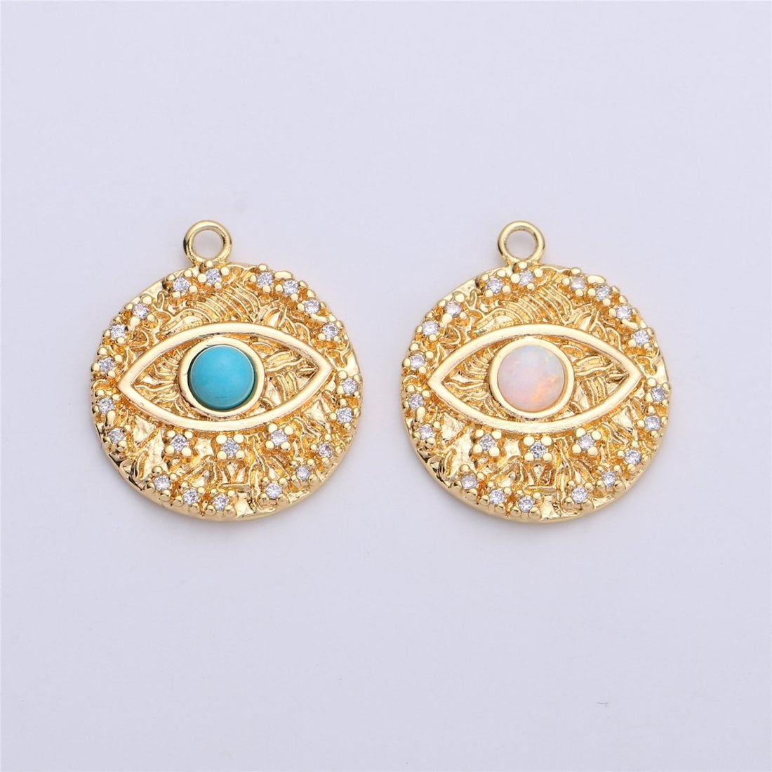 Opal Evil Eye Charm / Turquoise Evil Eye charm in Gold Filled for Necklace Bracelet Earring Charm for Jewelry Making Supply C-645,C-646 (OPAL)
