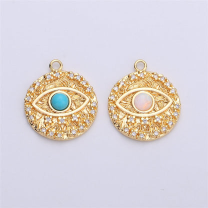Opal Evil Eye Charm / Turquoise Evil Eye charm in Gold Filled for Necklace Bracelet Earring Charm for Jewelry Making Supply C-645,C-646 (OPAL)