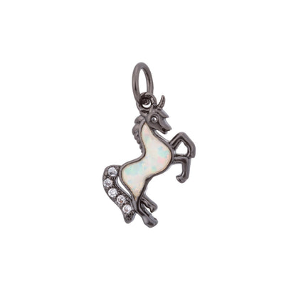 Opal Rose Gold Glitter Unicorn Cubic Zirconia Charm Pendant