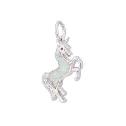 Opal Rose Gold Glitter Unicorn Cubic Zirconia Charm Pendant