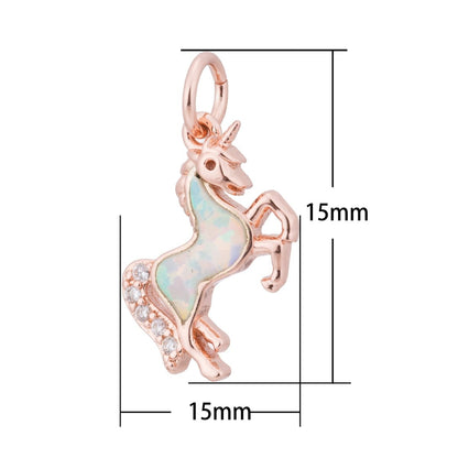 Opal Rose Gold Glitter Unicorn Cubic Zirconia Charm Pendant