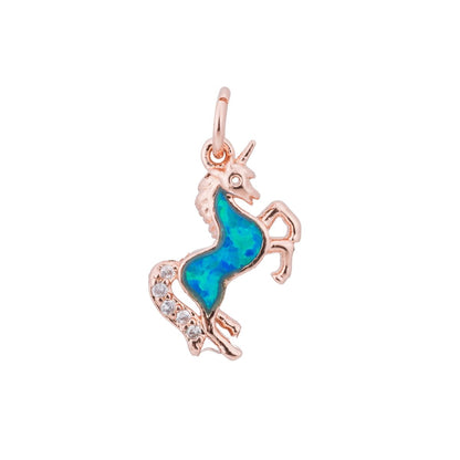 Opal Rose Gold Glitter Unicorn Cubic Zirconia Charm Pendant