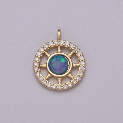 Opal Sun Coin Charm Micro Pave Charm 18k Gold Filled Celestial Cubic Zirconia Pave Small Disc Pendant M-832 M-833