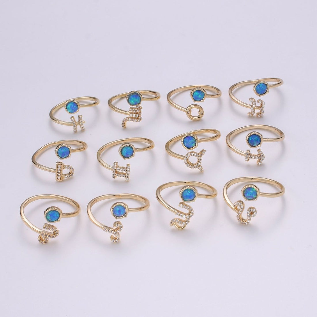 Opal Zodiac Ring Constellation Sign Cubic Zirconia Gold Ring, Astrology Sign Horoscope Ring Birthday Personalized Valentines day Gift R-346-R-357
