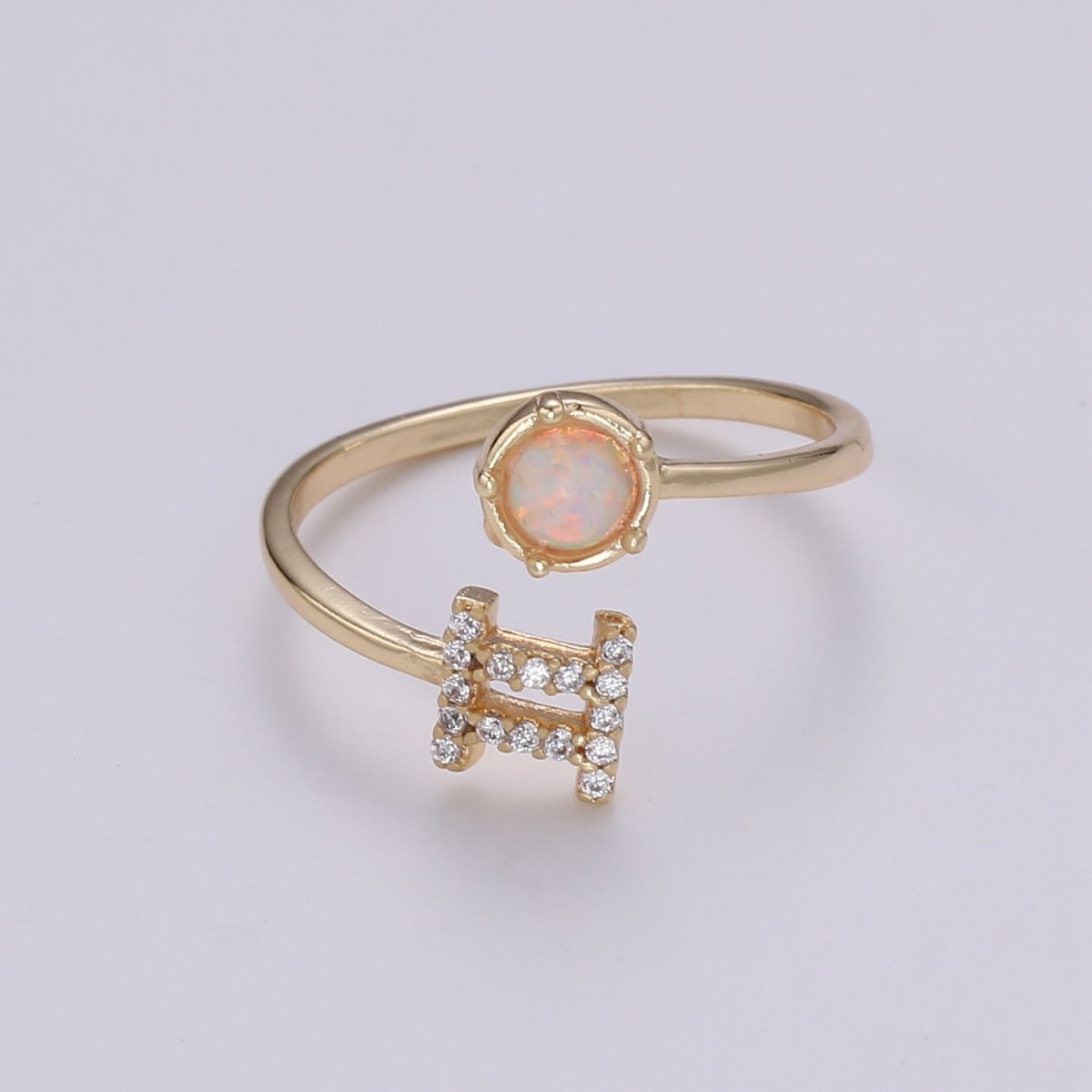Opal Zodiac Ring Constellation Sign Cubic Zirconia Gold Ring, Astrology Sign Horoscope Ring Birthday Personalized Valentines day Gift R-358-R-369