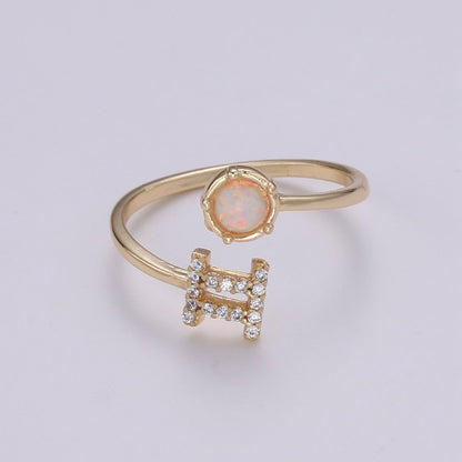 Opal Zodiac Ring Constellation Sign Cubic Zirconia Gold Ring, Astrology Sign Horoscope Ring Birthday Personalized Valentines day Gift R-358-R-369