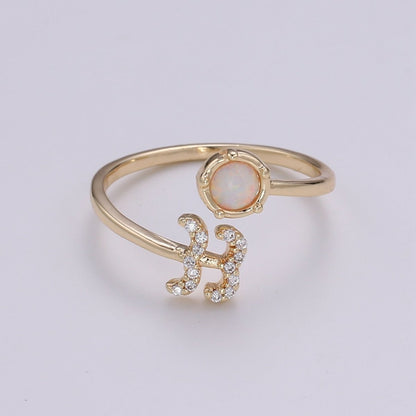 Opal Zodiac Ring Constellation Sign Cubic Zirconia Gold Ring, Astrology Sign Horoscope Ring Birthday Personalized Valentines day Gift R-358-R-369