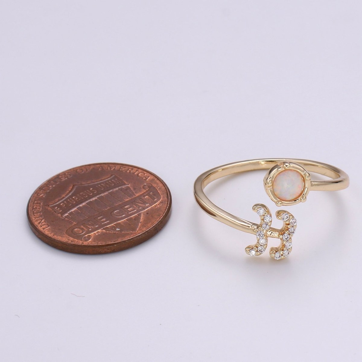 Opal Zodiac Ring Constellation Sign Cubic Zirconia Gold Ring, Astrology Sign Horoscope Ring Birthday Personalized Valentines day Gift R-358-R-369