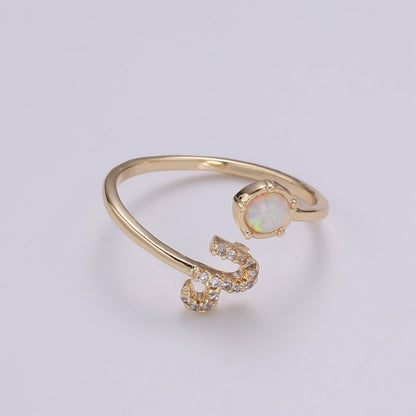 Opal Zodiac Ring Constellation Sign Cubic Zirconia Gold Ring, Astrology Sign Horoscope Ring Birthday Personalized Valentines day Gift R-358-R-369