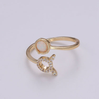 Opal Zodiac Ring Constellation Sign Cubic Zirconia Gold Ring, Astrology Sign Horoscope Ring Birthday Personalized Valentines day Gift R-358-R-369