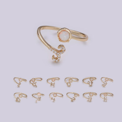 Opal Zodiac Ring Constellation Sign Cubic Zirconia Gold Ring, Astrology Sign Horoscope Ring Birthday Personalized Valentines day Gift R-358-R-369