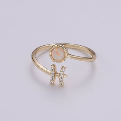 Opal Zodiac Ring Constellation Sign Cubic Zirconia Gold Ring, Astrology Sign Horoscope Ring Birthday Personalized Valentines day Gift R-358-R-369