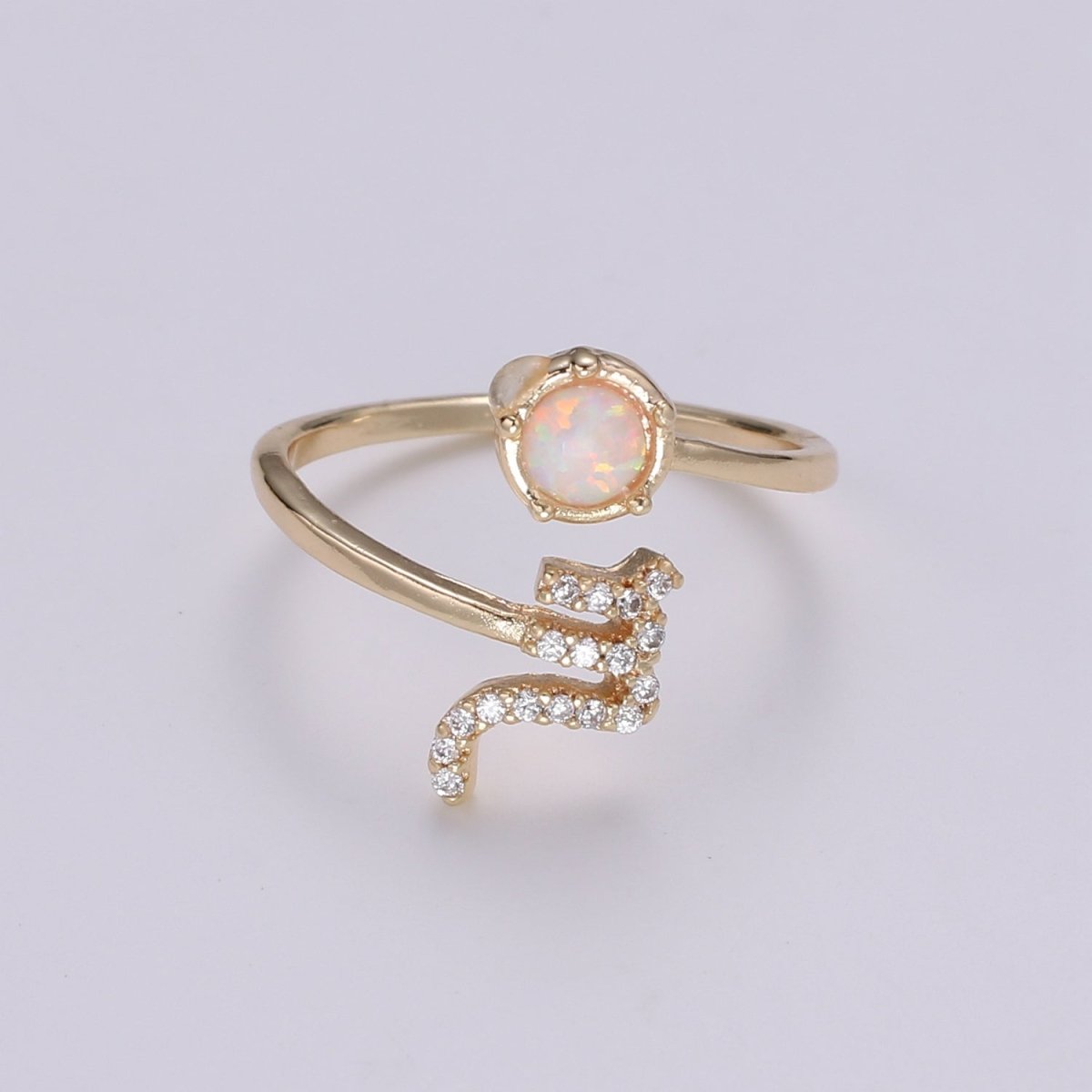 Opal Zodiac Ring Constellation Sign Cubic Zirconia Gold Ring, Astrology Sign Horoscope Ring Birthday Personalized Valentines day Gift R-358-R-369