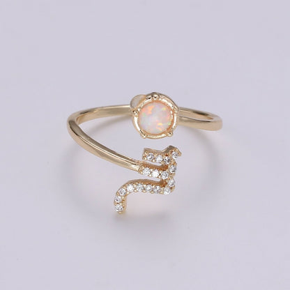 Opal Zodiac Ring Constellation Sign Cubic Zirconia Gold Ring, Astrology Sign Horoscope Ring Birthday Personalized Valentines day Gift R-358-R-369