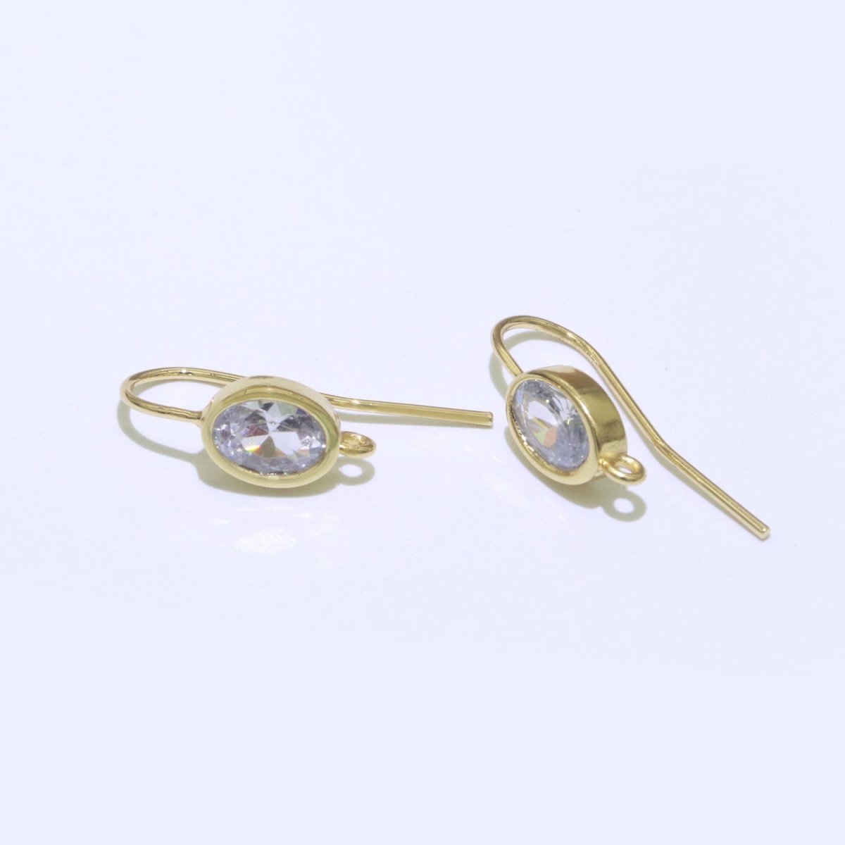 Open Link French Hook Earrings in Gold, Fish Hook Earring Eye CZ Earring Minimalist Jewelry Making Supply L-496 L-497