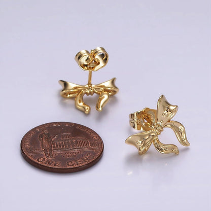 14K Gold Filled 14mm Coquette Ribbon Bow CZ Minimalist Stud Earrings | AB1128