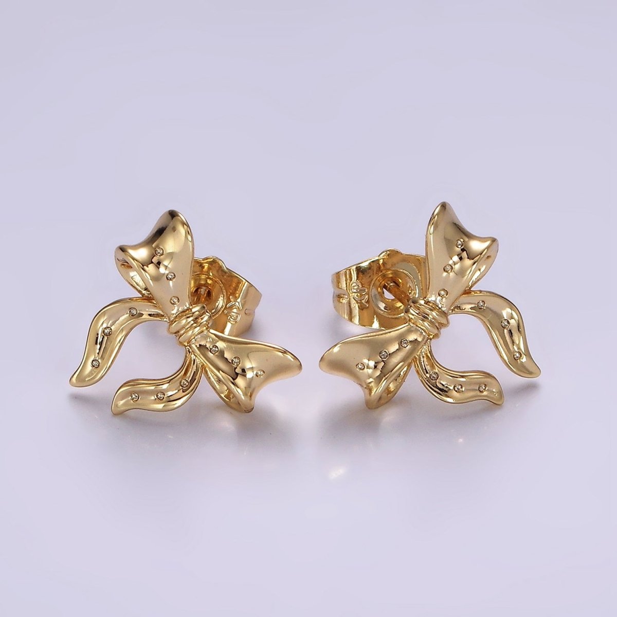14K Gold Filled 14mm Coquette Ribbon Bow CZ Minimalist Stud Earrings | AB1128