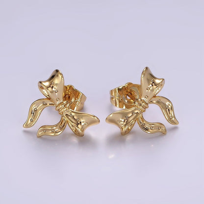 14K Gold Filled 14mm Coquette Ribbon Bow CZ Minimalist Stud Earrings | AB1128