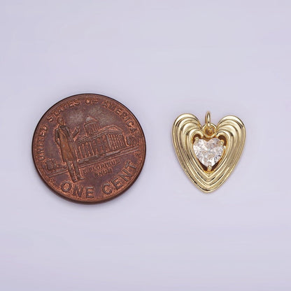 14K Gold Filled 15mm Clear CZ Multiple Line Heart Charm | AG509