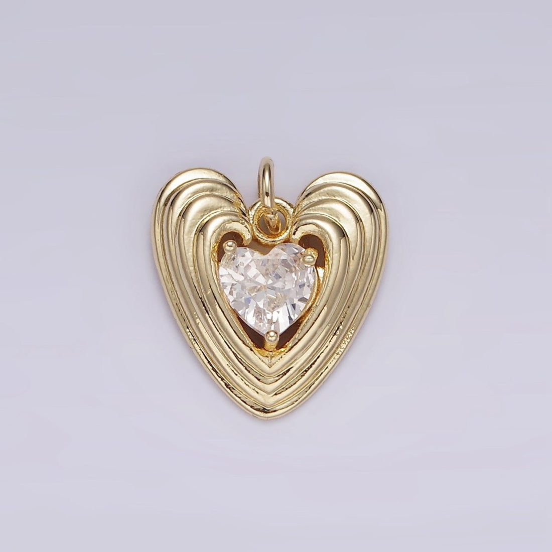 14K Gold Filled 15mm Clear CZ Multiple Line Heart Charm | AG509