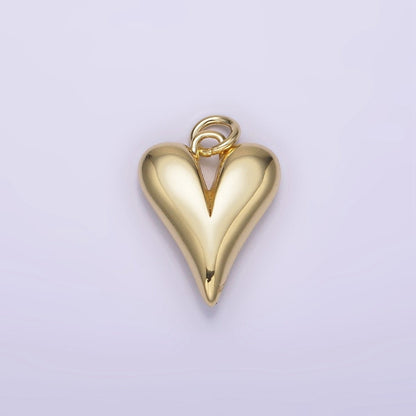 14K Gold Filled 16mm Long Puffed Minimalist Heart Charm In Gold &amp; Silver | AG196 N098