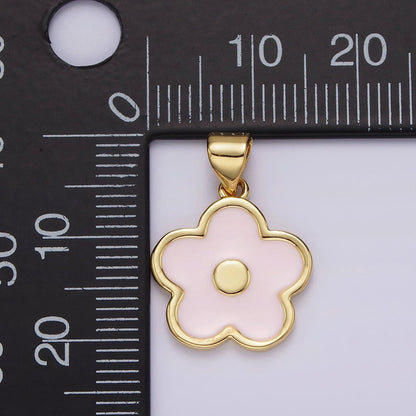 14K Gold Filled Baby Pink Daisy Flower Enamel Pendant | AH078