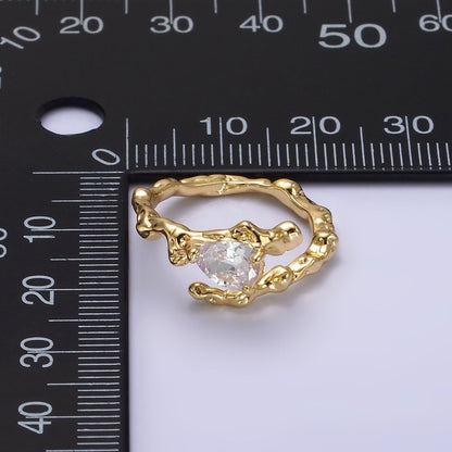 14K Gold Filled Clear CZ Teardrop Molten Drip Open Ring | O-603