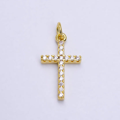 14K Gold Filled Clear Micro Paved CZ Religious Latin Cross Charm | AG271