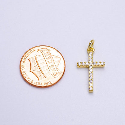 14K Gold Filled Clear Micro Paved CZ Religious Latin Cross Charm | AG271
