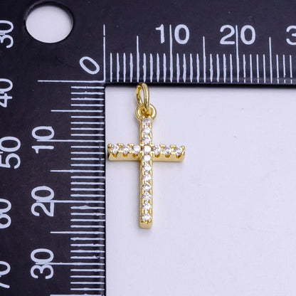 14K Gold Filled Clear Micro Paved CZ Religious Latin Cross Charm | AG271