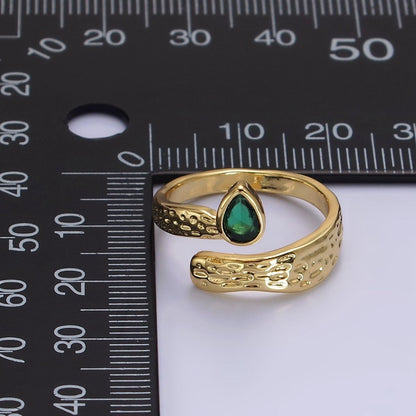 14K Gold Filled Green Teardrop CZ Hammered Band Ring | O-568