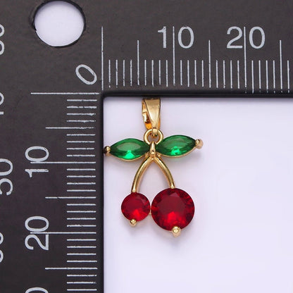 14K Gold Filled Red CZ Cherry Fruit Pendant | N1831