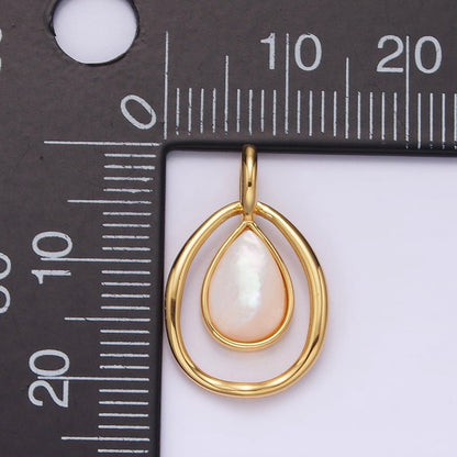 14K Gold Filled Shell Pearl Teardrop Double Bezel Open Pendant | N-1804