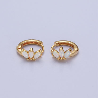 14K Gold Filled White Opal Triple Marquise Huggie Hoop Earrings | AD-092