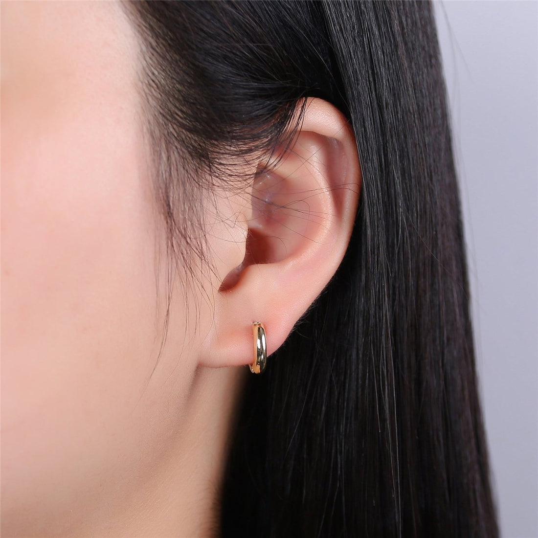 OS 14mm 16K Gold Filled Round One Touch Earring, thick round hoop Jewelry Earrings, Post earrings in Gold Filled K-249