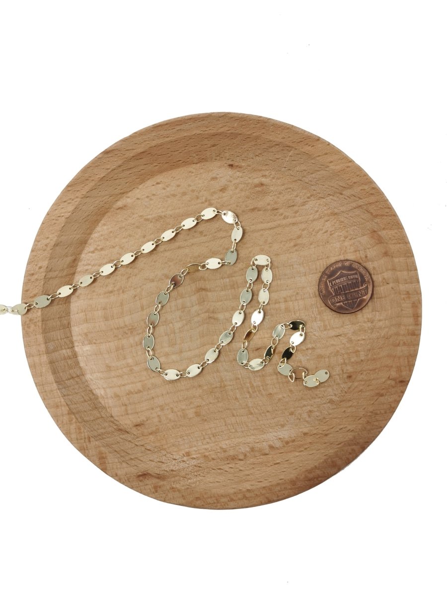 16K Gold Filled Anchor Chain by Yard, Round Oval Disc Charm Chain, Wholesale Bulk Roll Chain for Jewelry Making |  ROLL-015 Clearance Pricing