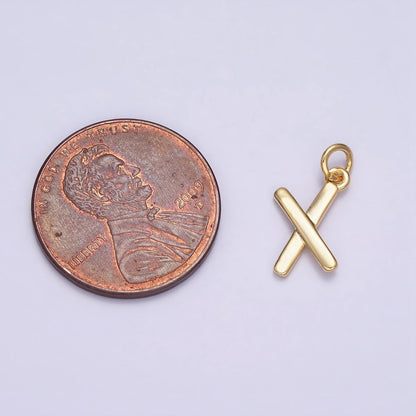 OS 16K Gold Filled Mini "X" Initial Crossed Stick Geometric Minimalist Add-On Charm | AC1151