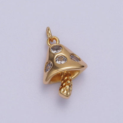 16K Gold Filled Mushroom Clear CZ Plant Fungus Charm  E-076