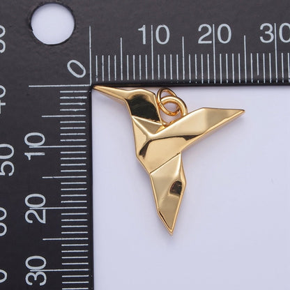 18K Gold Filled Origami Hummingbird Bird Animal Charm | X-077