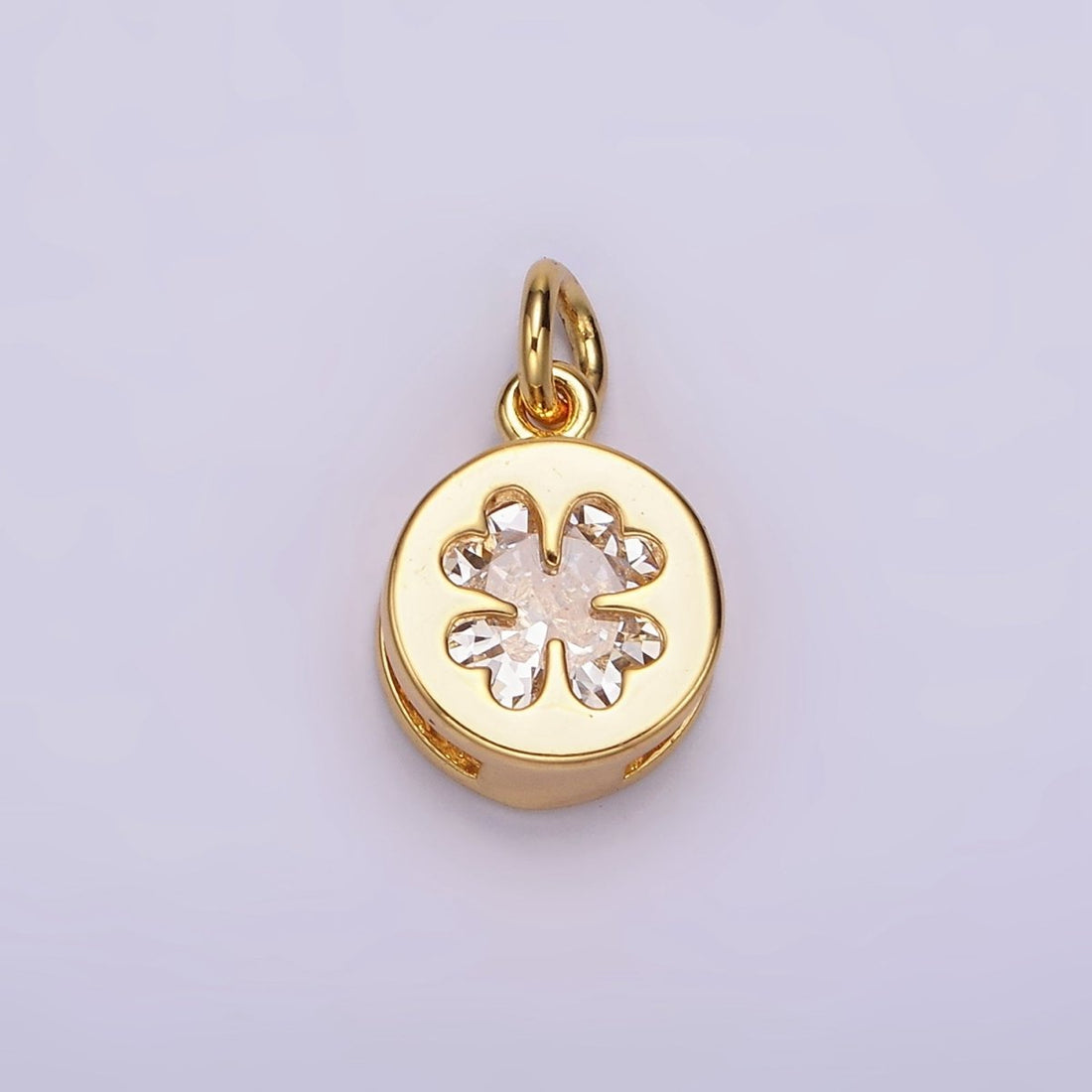 24K Gold Filled Clear CZ Quatrefoil Clover Round Mini Add-On Charm | AC873