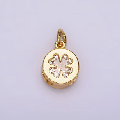 24K Gold Filled Clear CZ Quatrefoil Clover Round Mini Add-On Charm | AC873