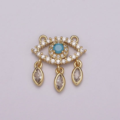 OS 24k Gold Filled Evil Eye Charm Link Connector, Evil Eye Findings Minimalist Evil Eye Charm for Necklace Y-391