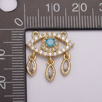 OS 24k Gold Filled Evil Eye Charm Link Connector, Evil Eye Findings Minimalist Evil Eye Charm for Necklace Y-391