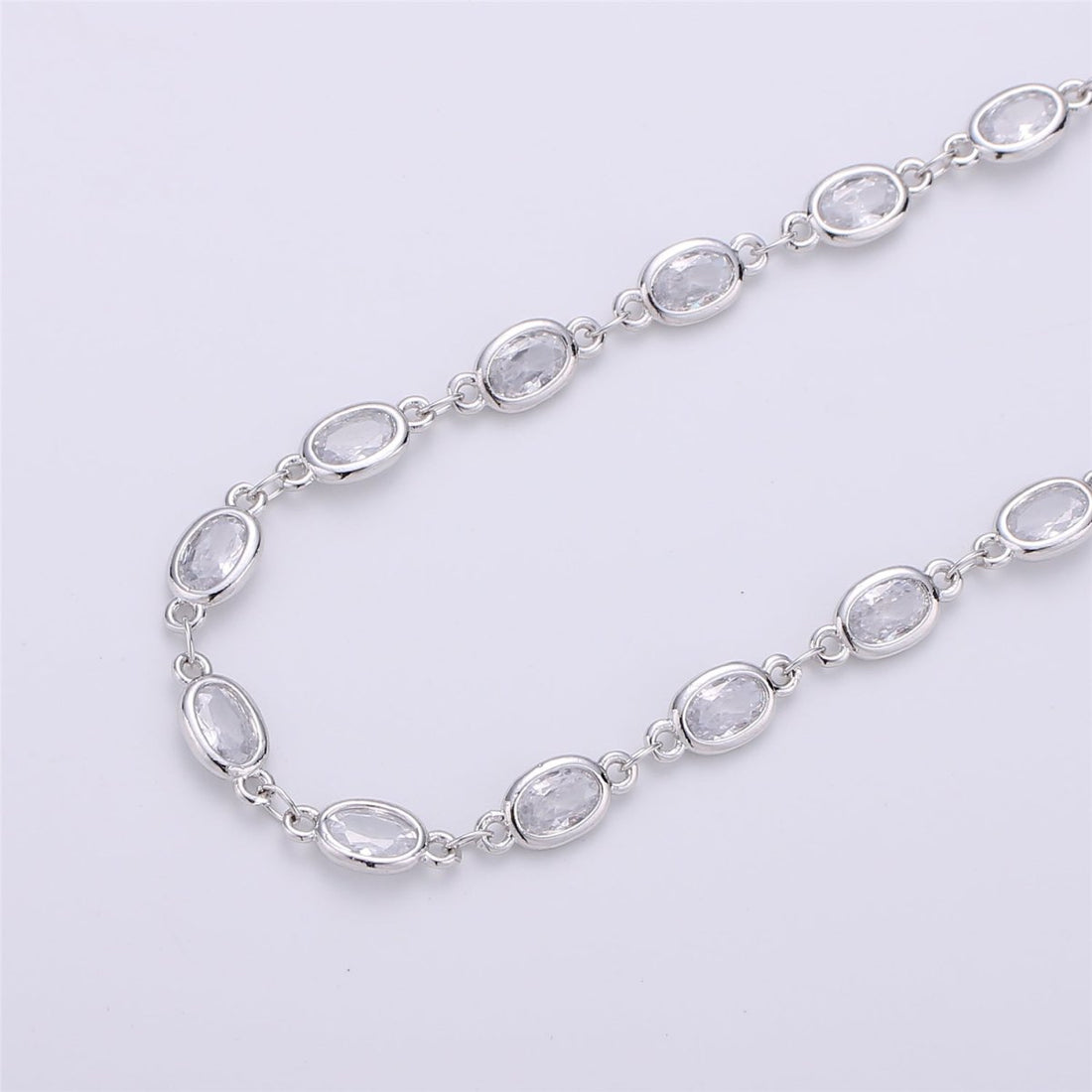 OS 24K Gold Filled Micro Pave CZ Charm Specialty Link Chain by Yard, CZ Charm Size 11X4mm, White Gold Filled DESIGNED Chain | ROLL-113, ROLL-114 Clearance Pricing