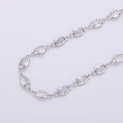 OS 24K Gold Filled Micro Pave CZ Charm Specialty Link Chain by Yard, CZ Charm Size 11X4mm, White Gold Filled DESIGNED Chain | ROLL-113, ROLL-114 Clearance Pricing