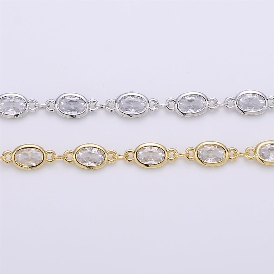 OS 24K Gold Filled Micro Pave CZ Charm Specialty Link Chain by Yard, CZ Charm Size 11X4mm, White Gold Filled DESIGNED Chain | ROLL-113, ROLL-114 Clearance Pricing