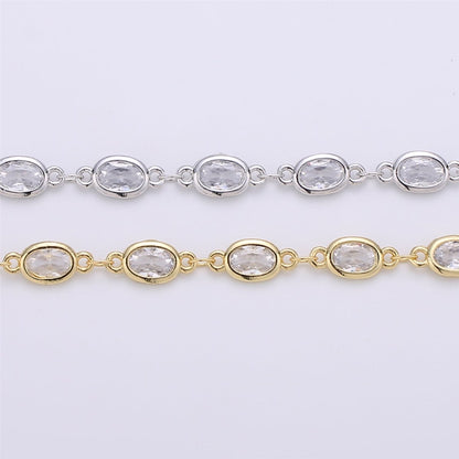 OS 24K Gold Filled Micro Pave CZ Charm Specialty Link Chain by Yard, CZ Charm Size 11X4mm, White Gold Filled DESIGNED Chain | ROLL-113, ROLL-114 Clearance Pricing