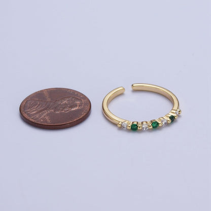 24K Gold Filled Micro Paved Green Clear Cubic Zirconia Adjustable Gold Ring | U-022