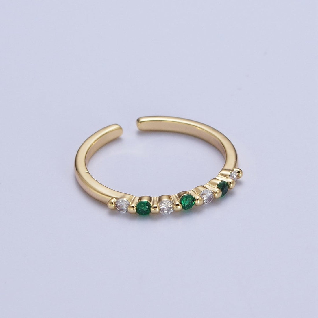 24K Gold Filled Micro Paved Green Clear Cubic Zirconia Adjustable Gold Ring | U-022