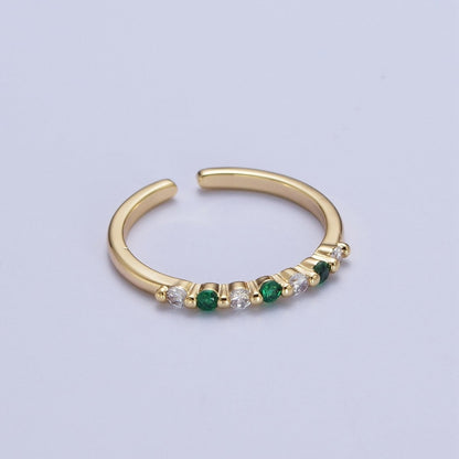 24K Gold Filled Micro Paved Green Clear Cubic Zirconia Adjustable Gold Ring | U-022